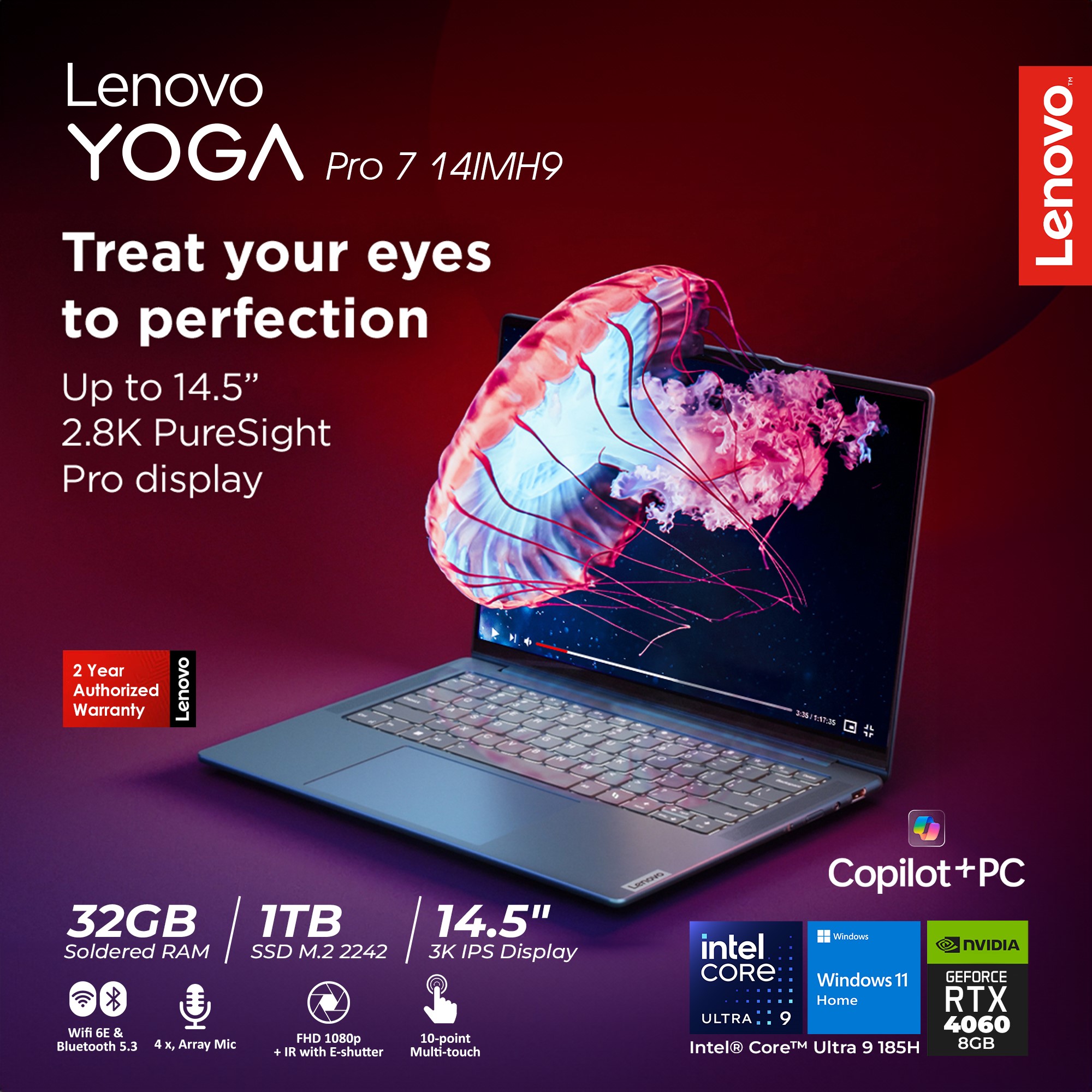 Lenovo YOGA Pro 7 14IMH9 Intel®Core™Ultra 9 185H PROCESSOR 83E2009ALK ...